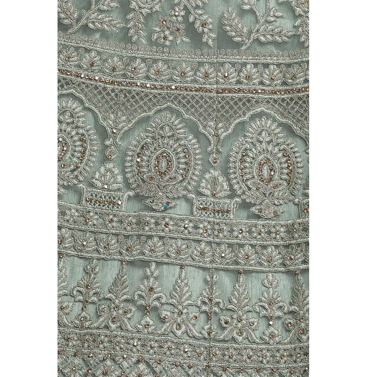 Mohey Women Pista Net Embroidered Bridal Lehenga