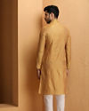Manyavar Men Mustard Self Design Kurta Set