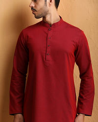 Manyavar Men Maroon Self Embroidered Kurta Set