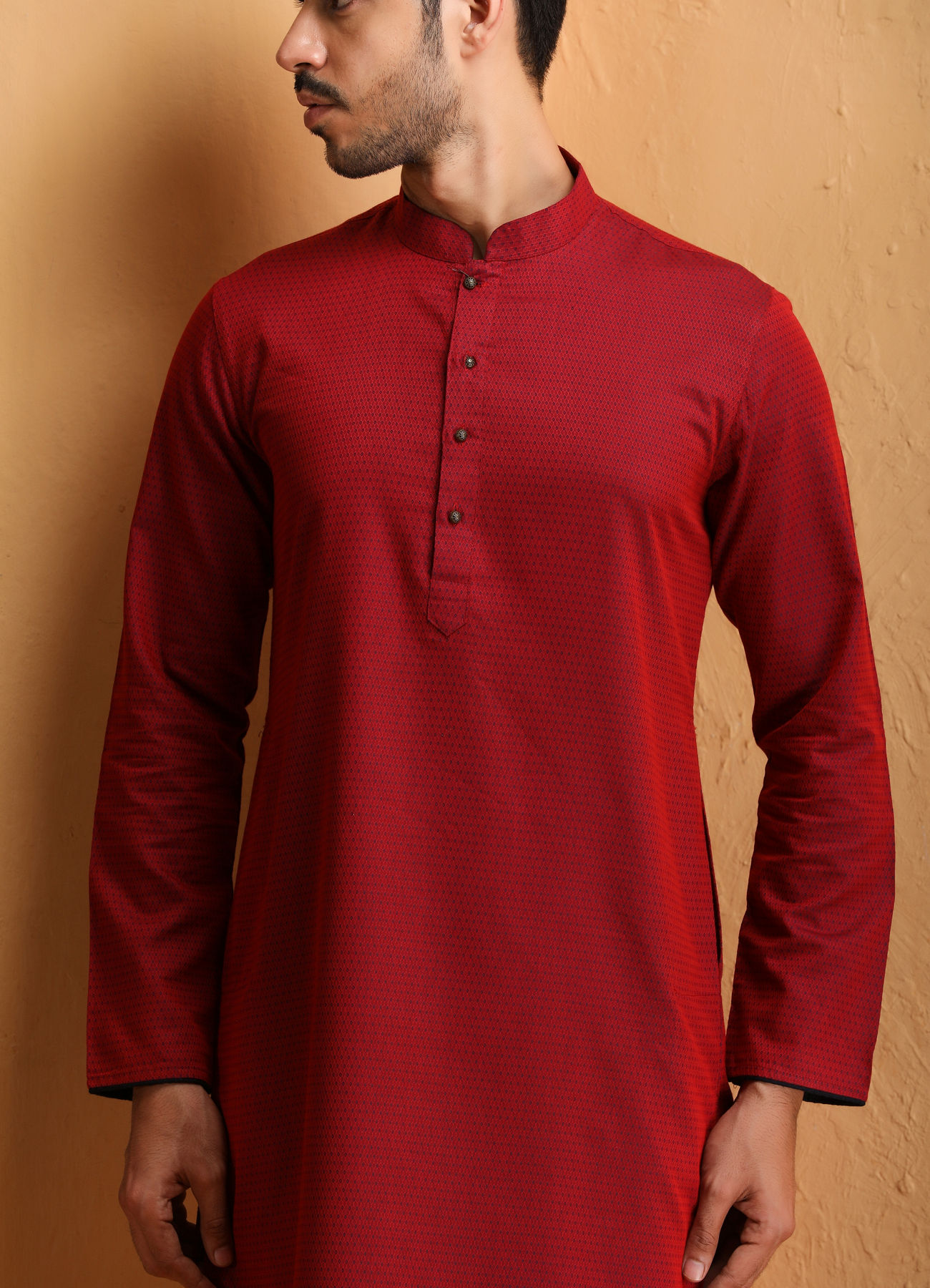 Manyavar Men Maroon Self Embroidered Kurta Set