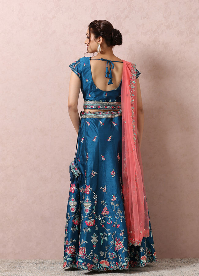 Mohey Women Teal Blue Embroidered Lehenga