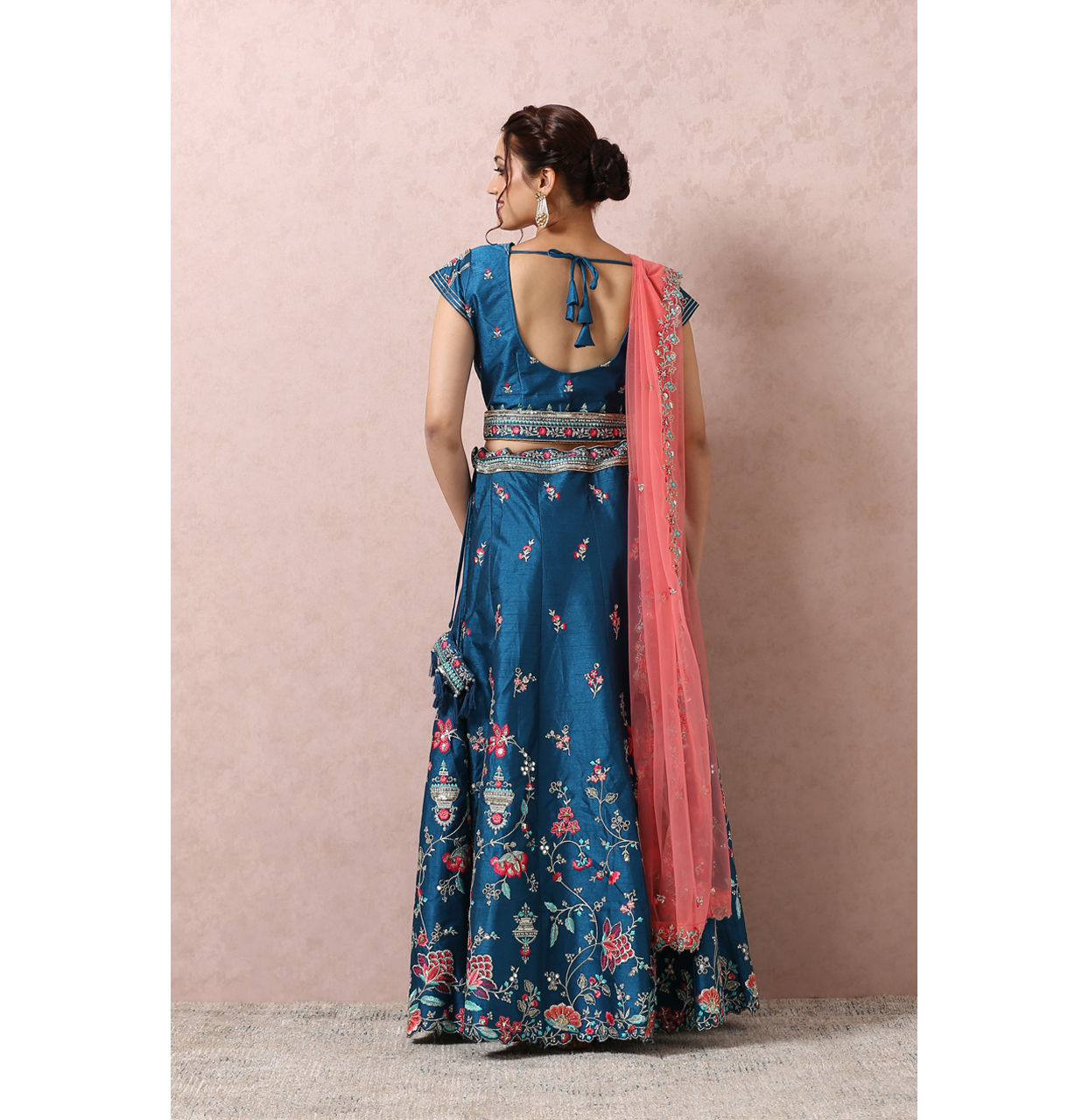Mohey Women Teal Blue Embroidered Lehenga