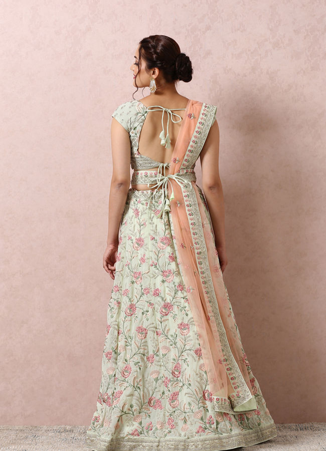 Mohey Women Pista Green Bridal Floral Lehenga