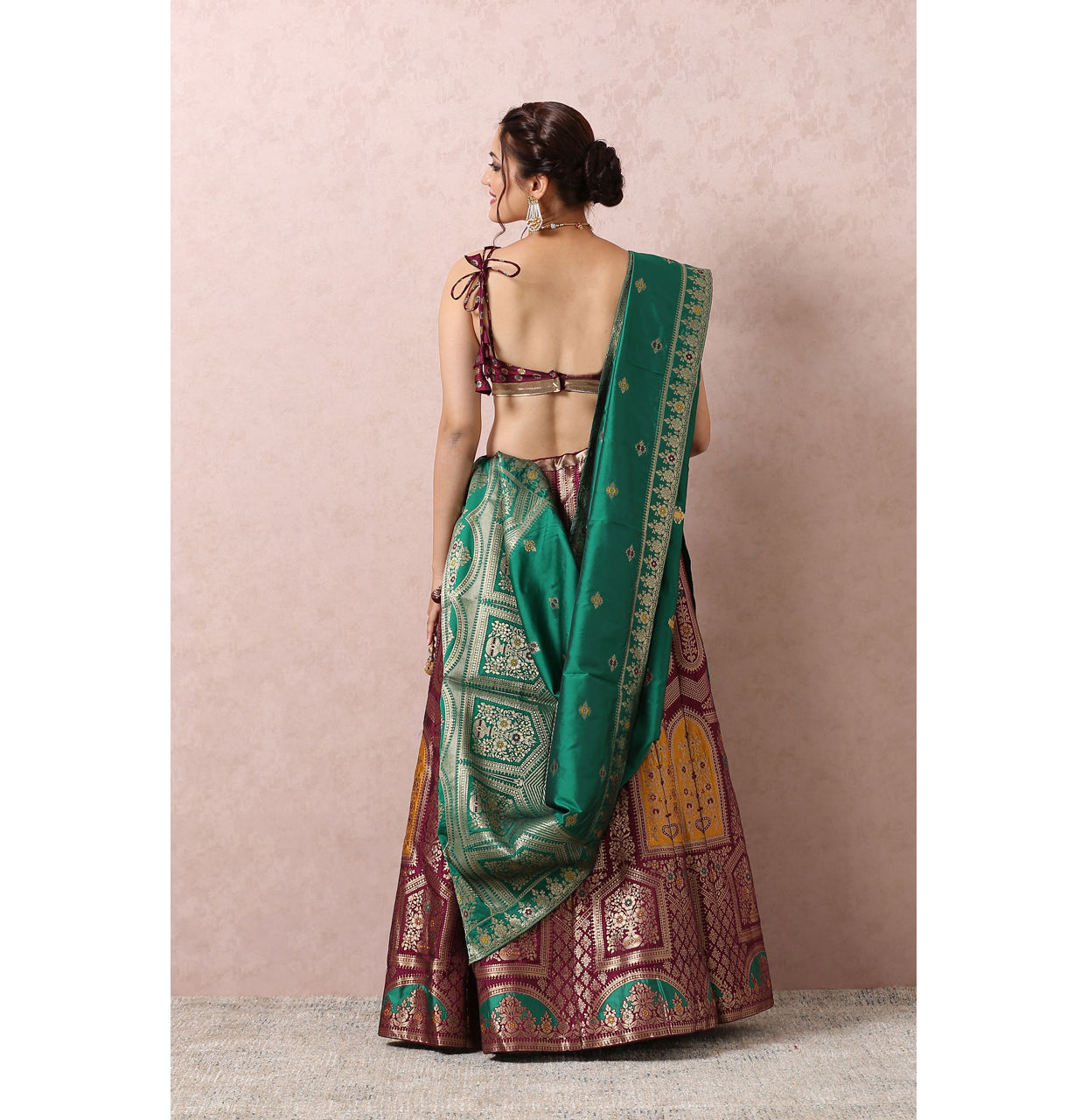 Mohey Women Wine Zari Weaved Benarasi Lehenga