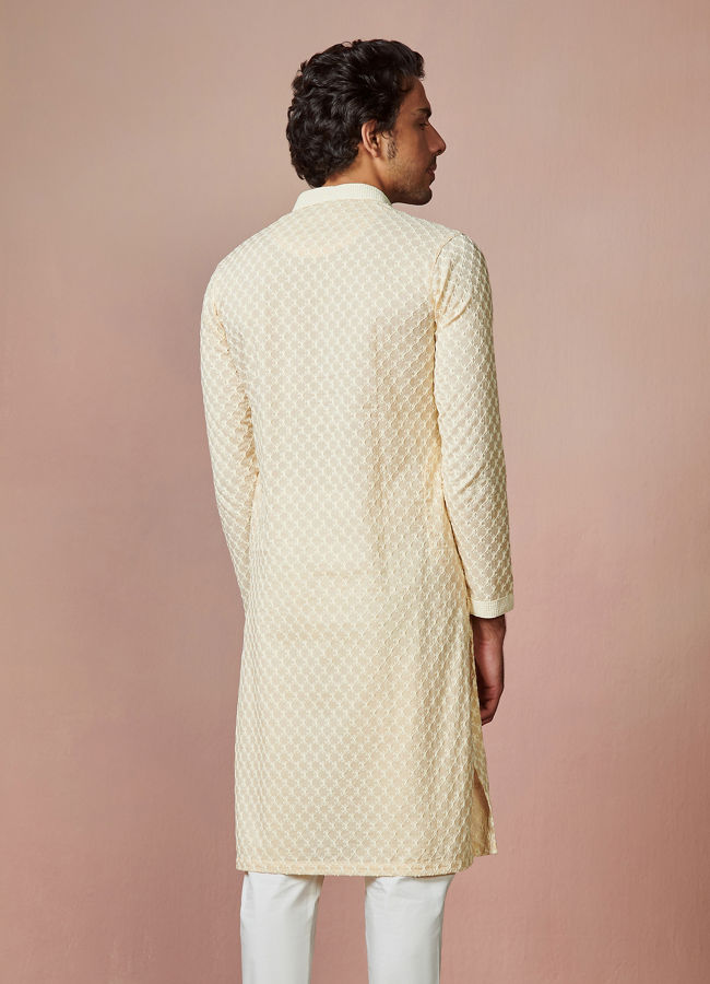 Manyavar Men Biscuit Chikankari Cotton Kurta