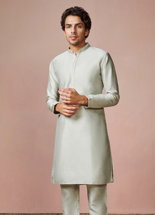 Manyavar Men Grey Kurta Jacket Set With Self Design