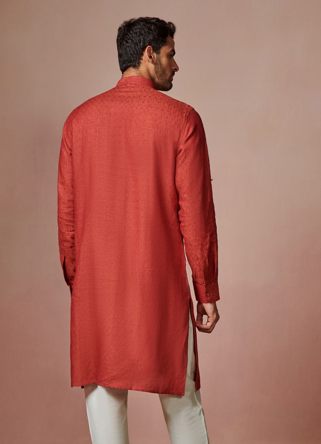 Rust Red Self Design Kurta image number 4