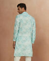 alt message - Manyavar Men Aqua Green Floral Print Kurta image number 3