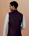 alt message - Manyavar Men Maroon And Blue Contrast Jacket image number 2