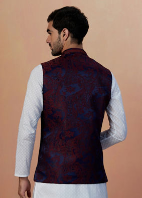 Manyavar Men Maroon And Blue Contrast Jacket image number 2