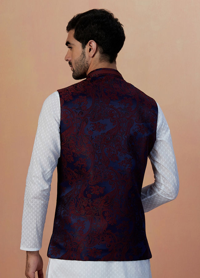 Manyavar Men Maroon And Blue Contrast Jacket