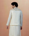 Manyavar Men Light Cream Self Design Kurta Jacket Set