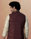 Manyavar Men Maroon Floral Print Jacket