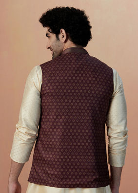 Manyavar Men Maroon Floral Print Jacket image number 2