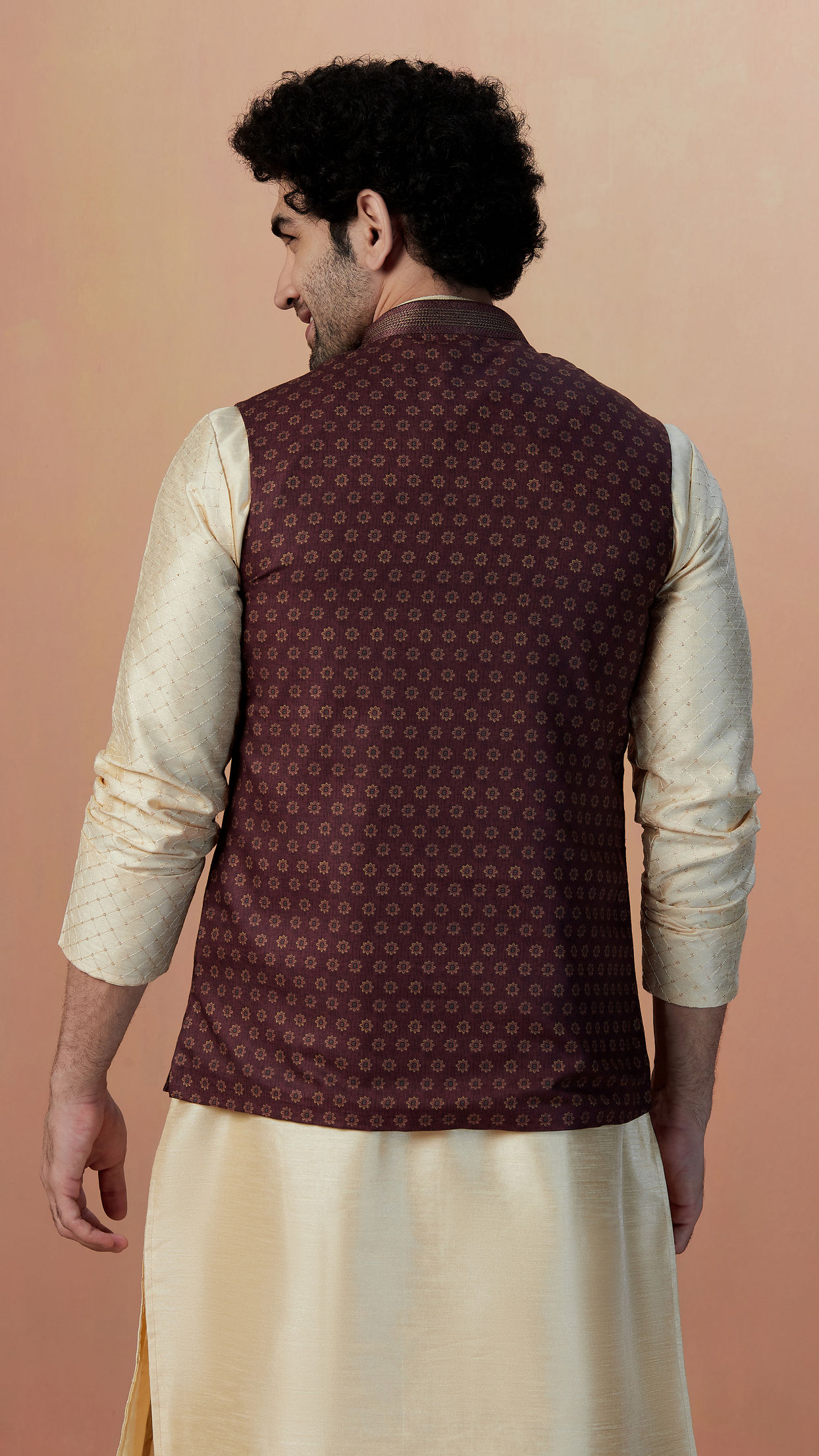 Manyavar Men Maroon Floral Print Jacket