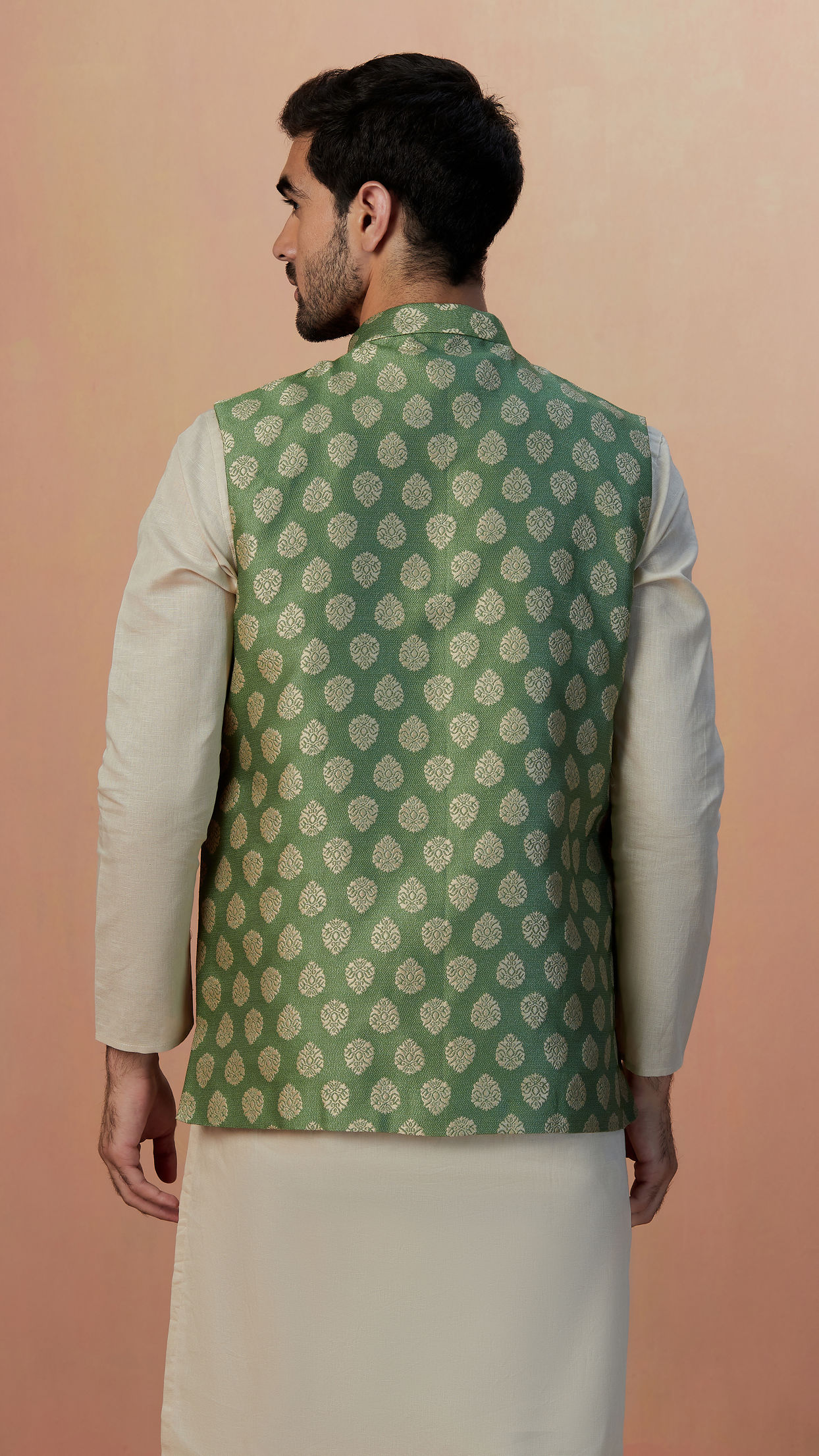 Manyavar Men Sage Green Jacket With Golden Motifs