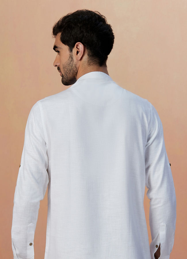 Manyavar Men White Plain Short Kurta