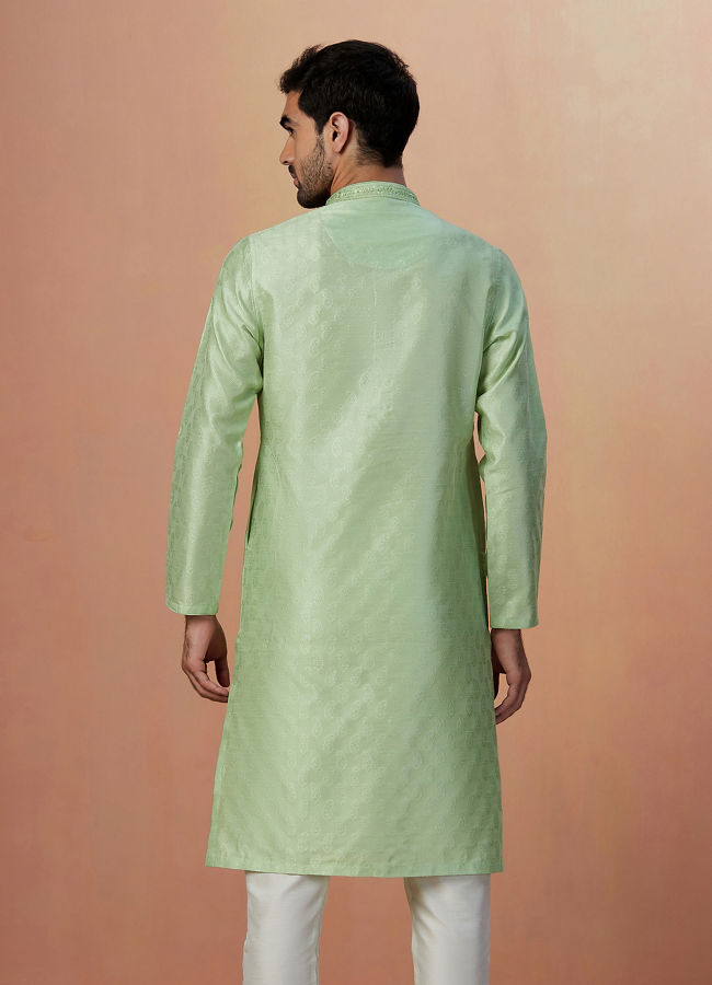 Manyavar Men Light Green Paisley Kurta Pajama