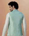 alt message - Manyavar Men Teal Jacket With Golden Motifs image number 2