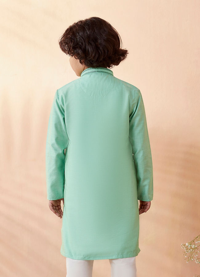 alt message - Manyavar Boys Boys Sea Green Kurta Set image number 2