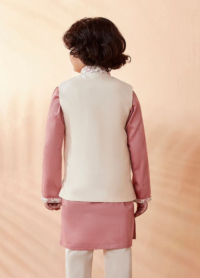 Manyavar Boys Boys Cream And Pink Kurta Jacket Set