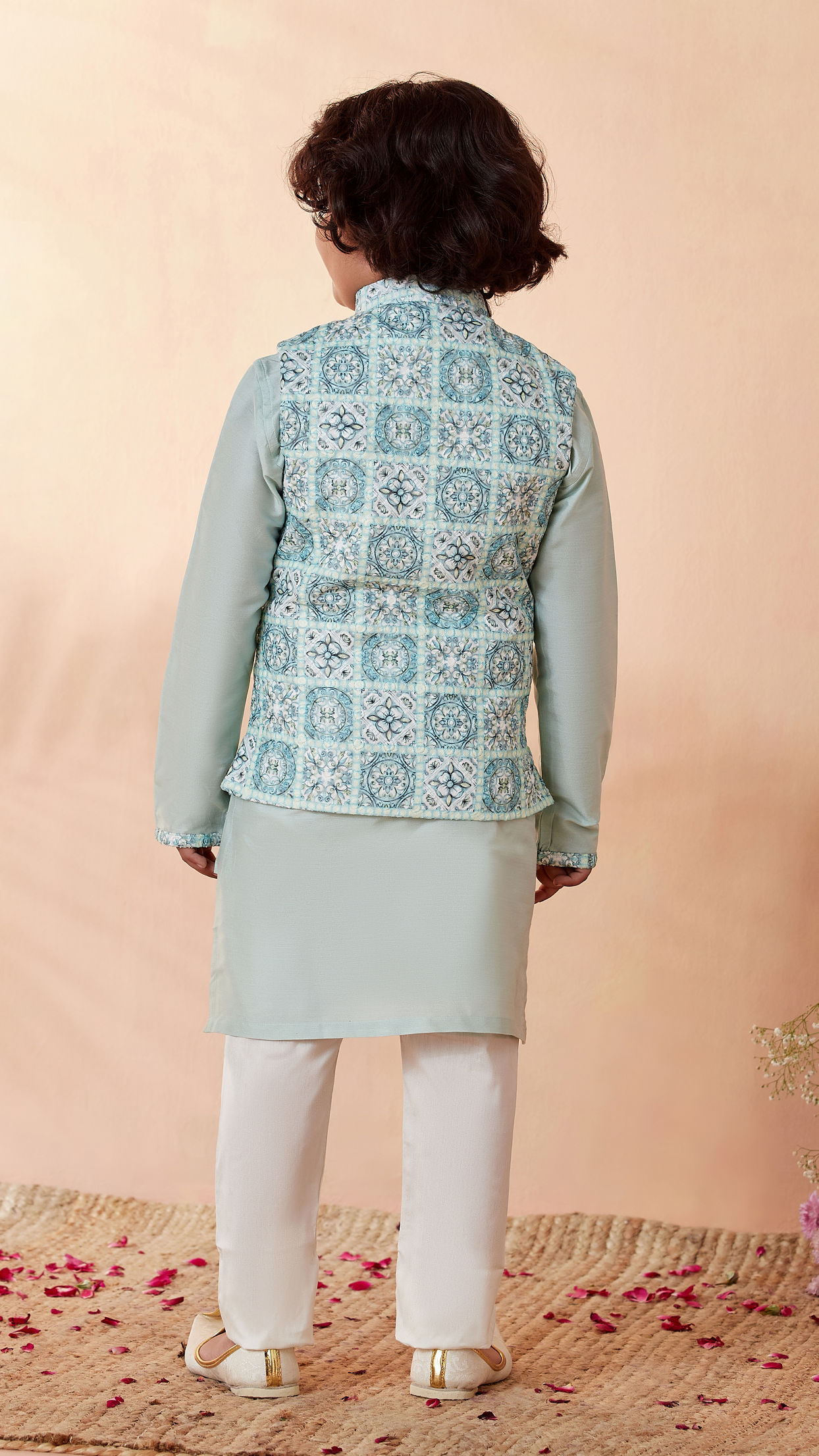 Boys Sea Green Chikan Kurta Jacket Set image number 3