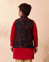 Boys Red And Blue Kurta Jacket Set image number 3