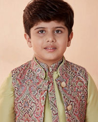 Manyavar Boys Boys Multicoloured Jacket With Light Green Kurta Set