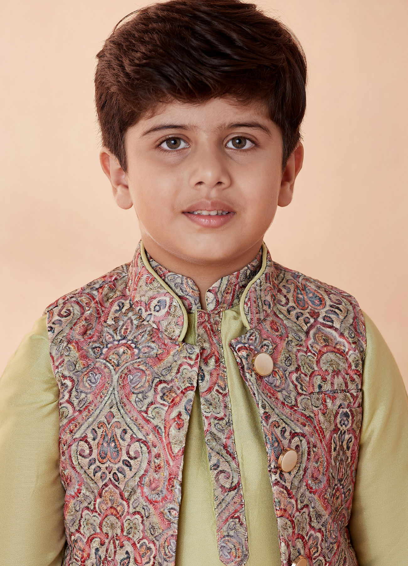 Manyavar Boys Boys Multicoloured Jacket With Light Green Kurta Set