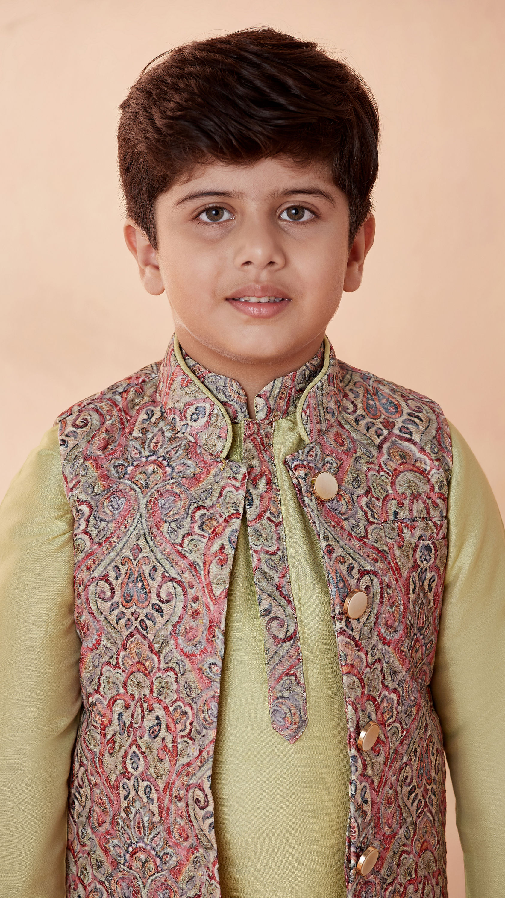 Manyavar Boys Boys Multicoloured Jacket With Light Green Kurta Set