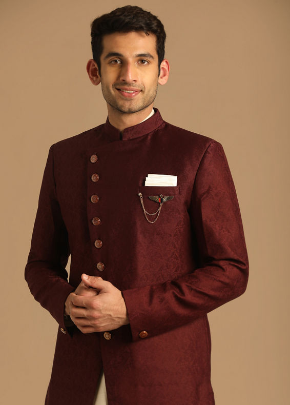 Manyavar Men Smart Fit Maroon Indo Western