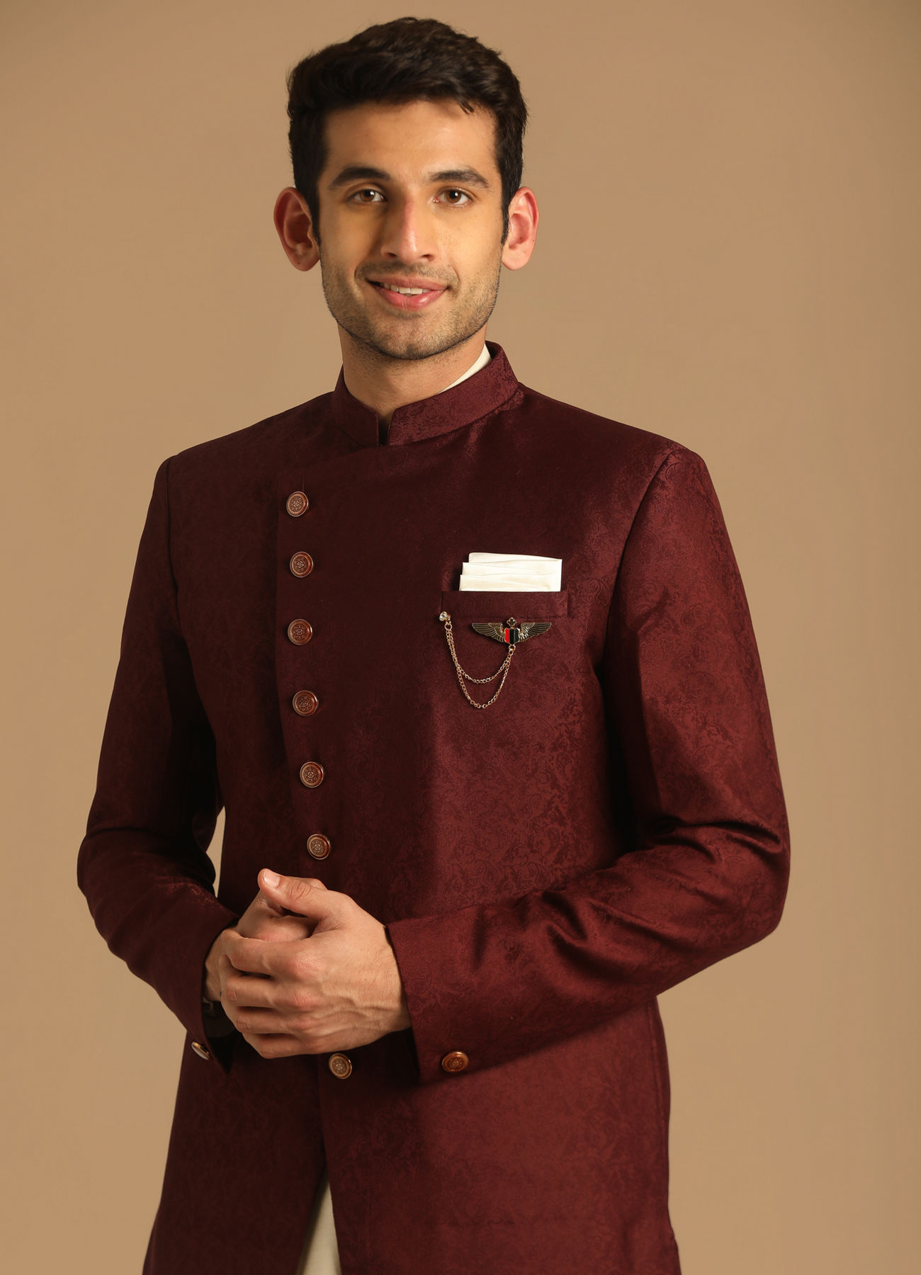 Manyavar Men Smart Fit Maroon Indo Western