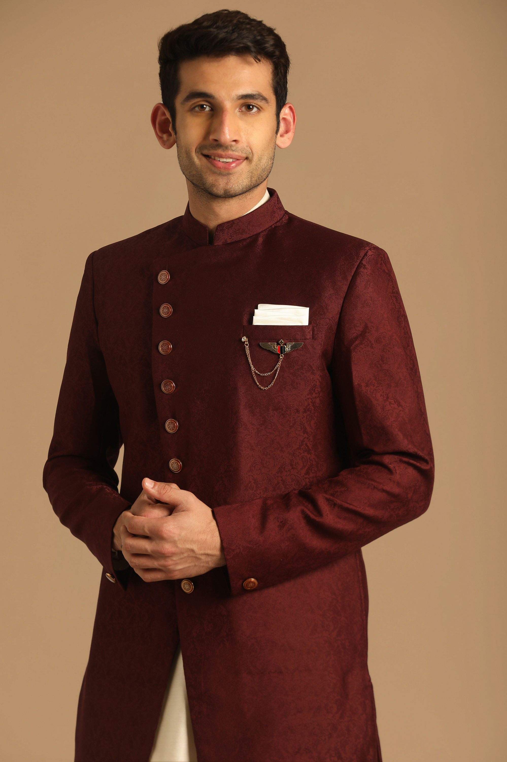 Manyavar Men Smart Fit Maroon Indo Western