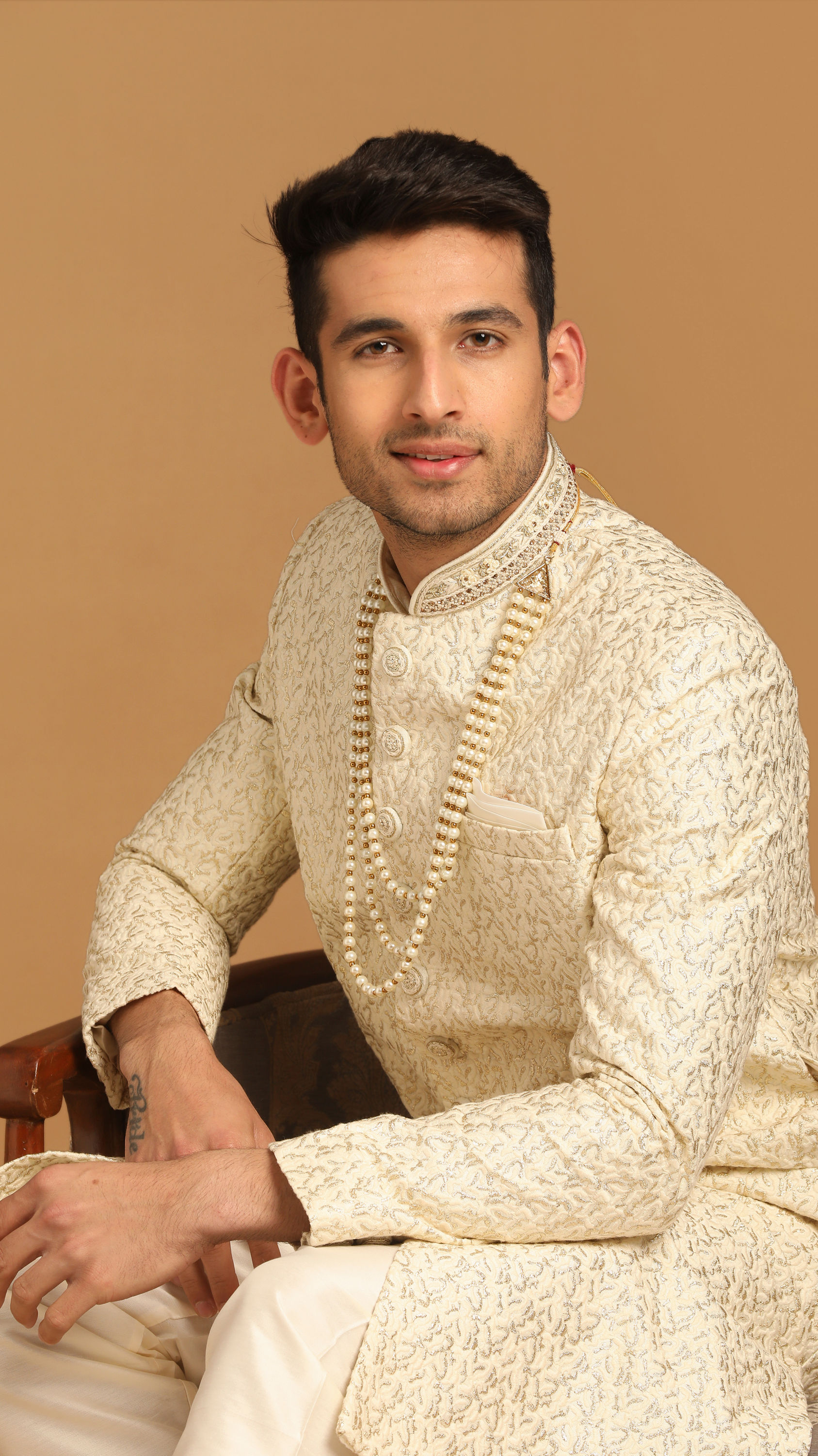 Manyavar Men Quintessential Cream Sherwani