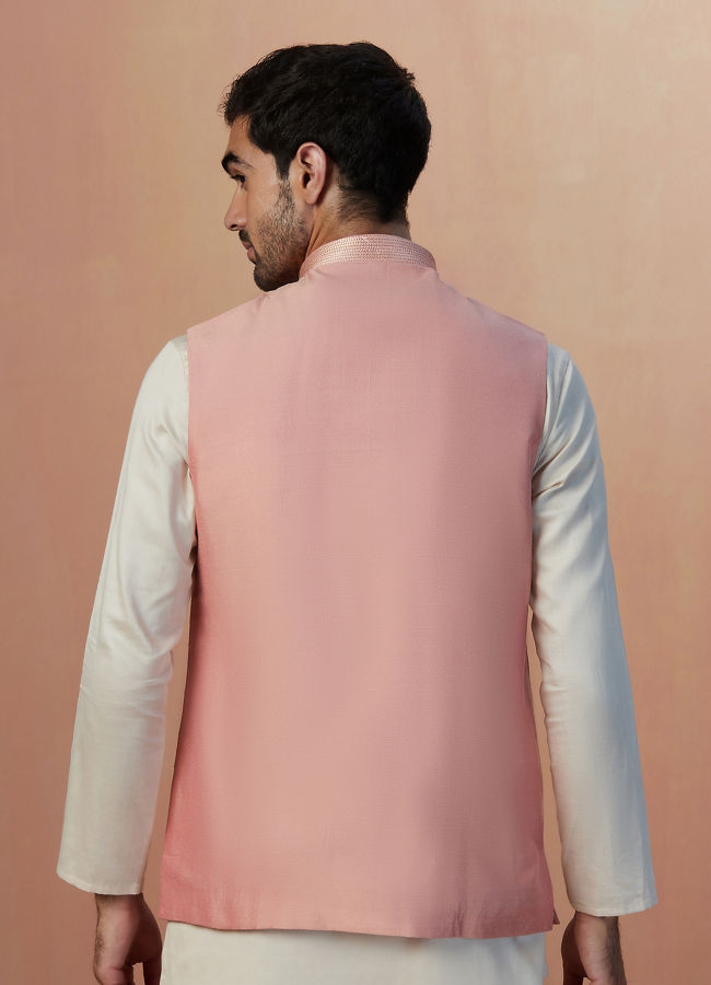 Manyavar Men Pink Self Embroidered Jacket image number 2