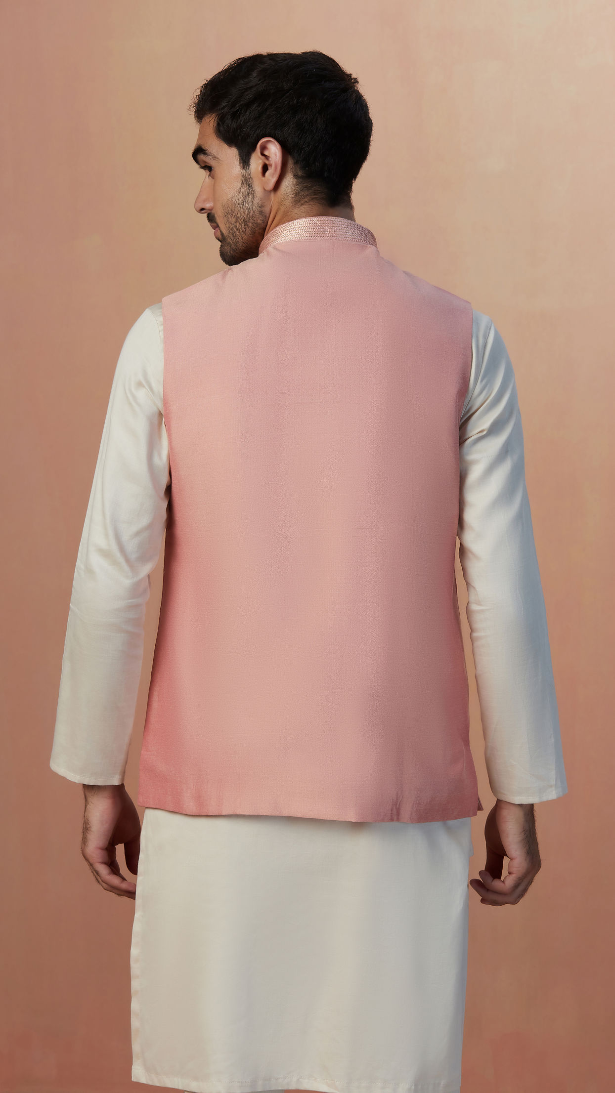 Manyavar Men Pink Self Embroidered Jacket image number 2