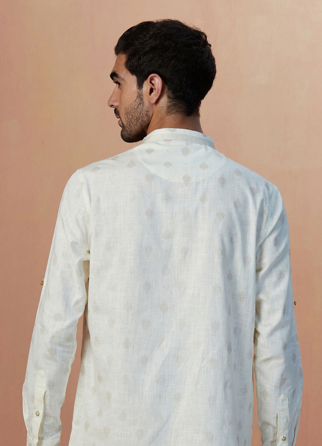Manyavar Men White Self Printed Short Kurta