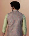 alt message - Manyavar Men Multicolored Jacket With Lime Green Kurta Set image number 3