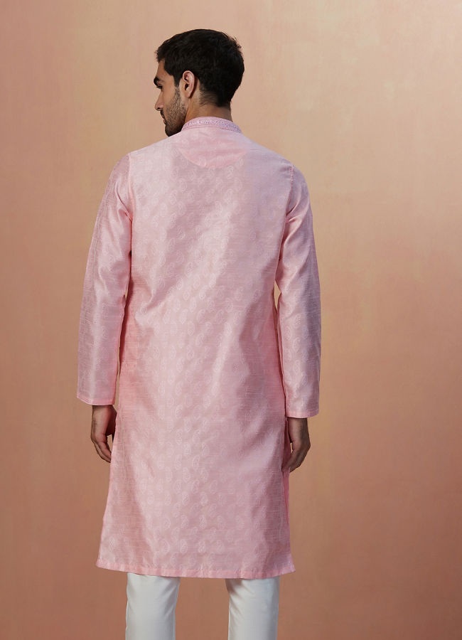 Manyavar Men Pink Paisley Self Design Kurta Pajama