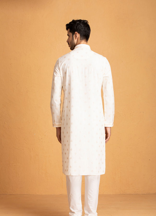 Manyavar Men Light Colored Self Design Kurta Set