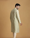 alt message - Manyavar Men Pastel Green Self Design Kurta Set image number 3