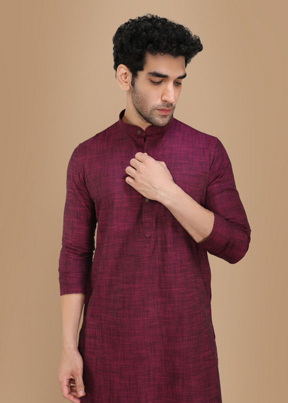 Manyavar Men Wine Self Design Kurta