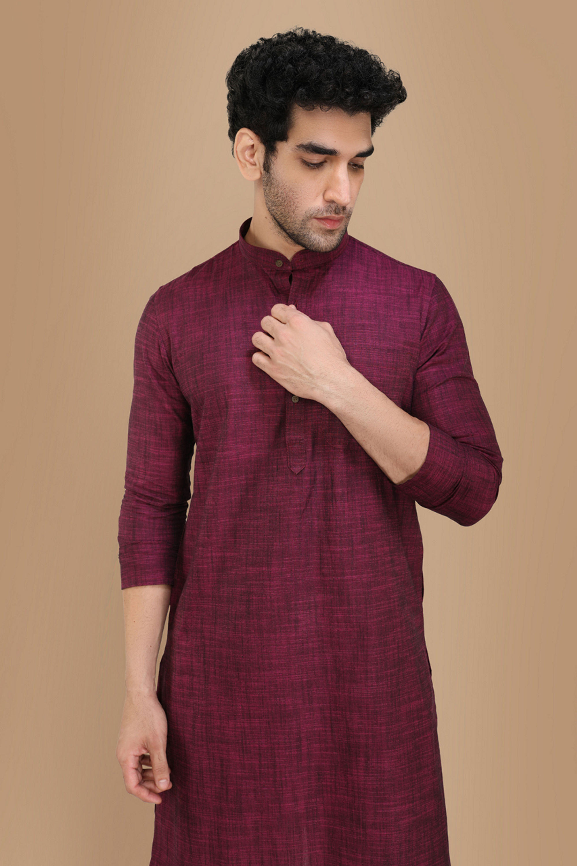 Manyavar Men Wine Self Design Kurta