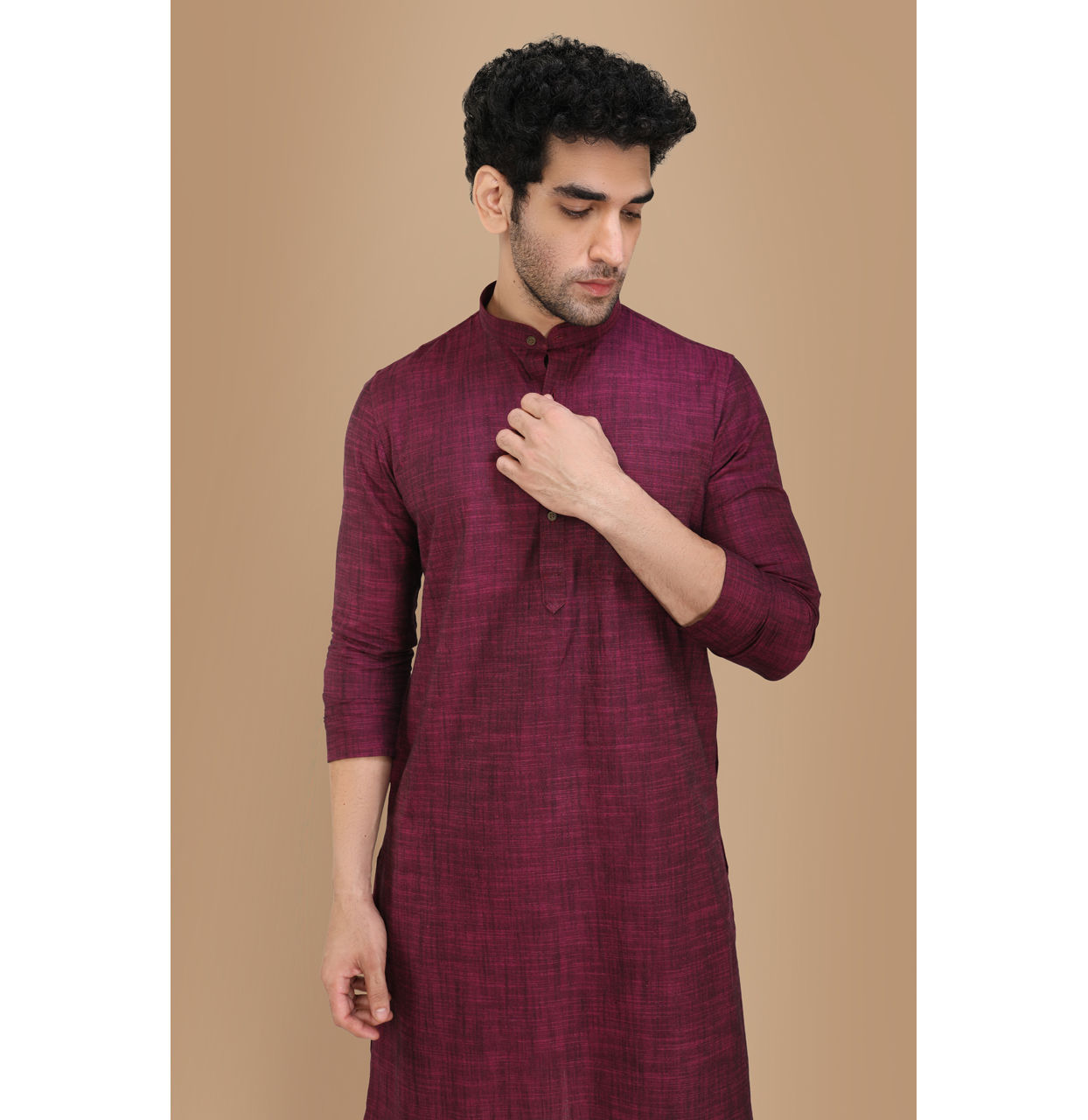 Manyavar Men Wine Self Design Kurta