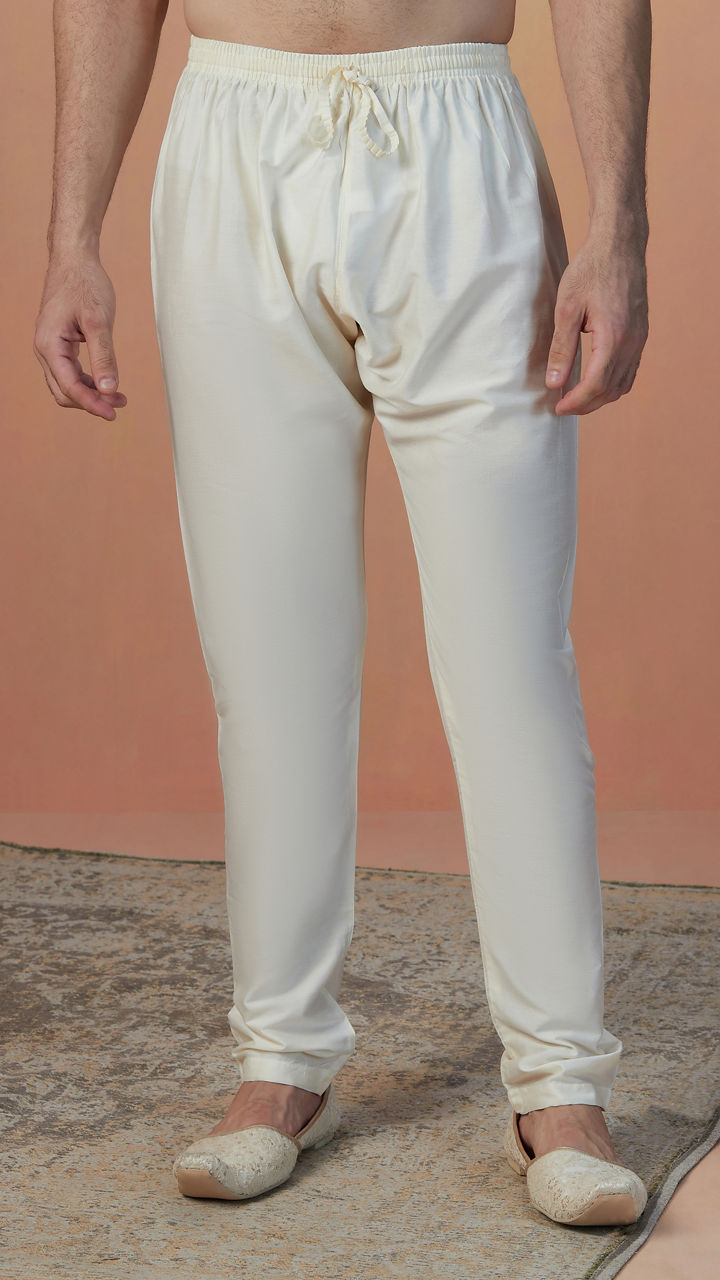 Manyavar Men Light Cream Self Design Kurta Jacket Set