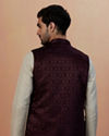 Manyavar Men Wine Self Design Jacket image number 2