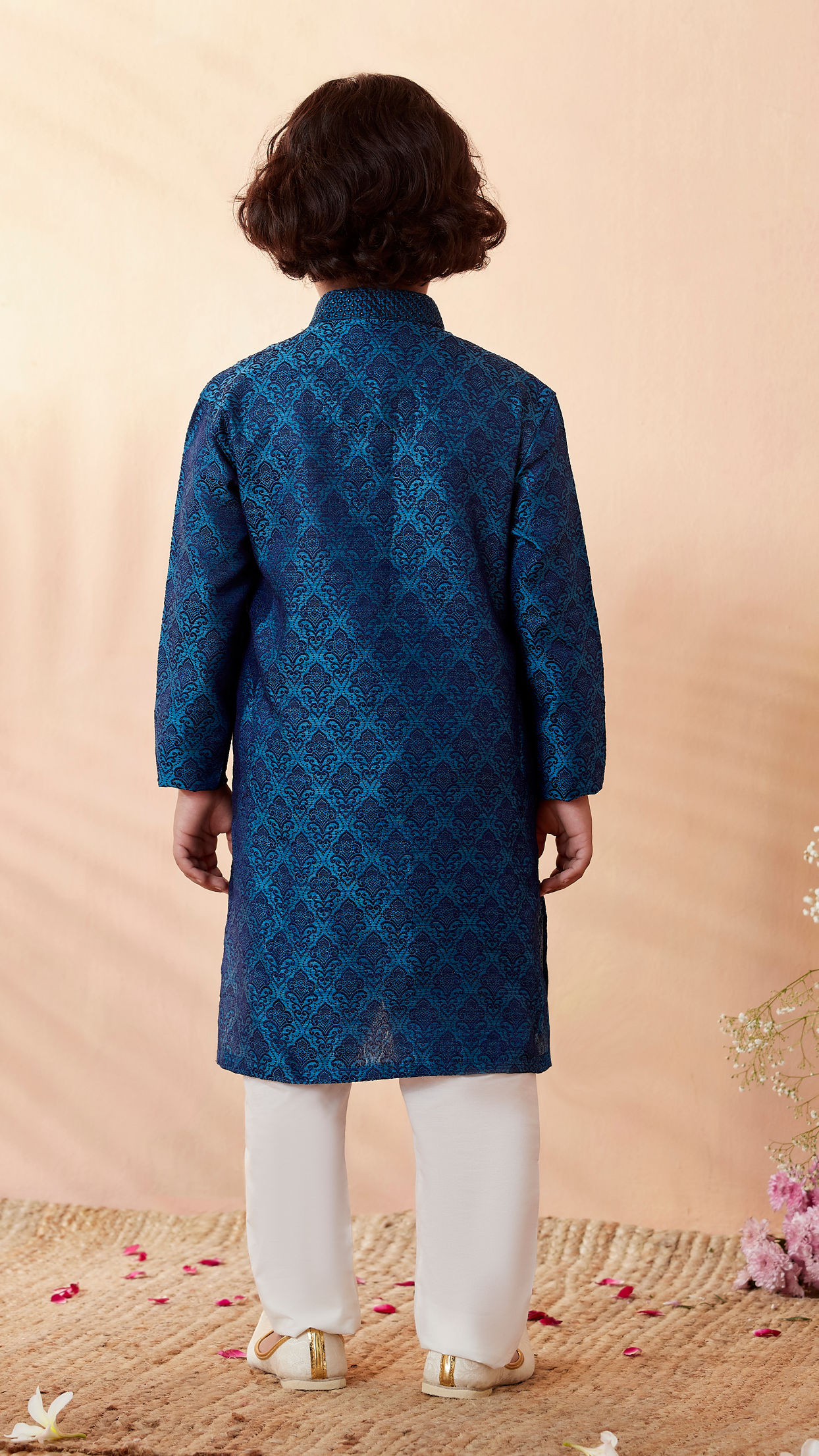 Boys Blue Floral Printed Designer Kurta Set [Pre-Order]