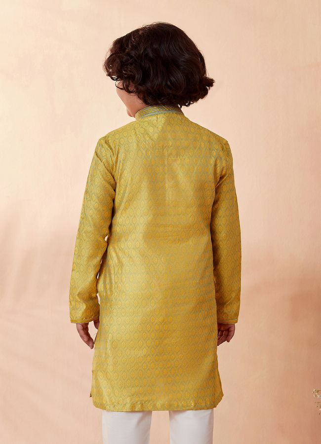 Boys Yellow Jacquard Kurta Set image number 2