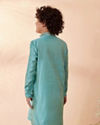 Boys Jade Blue Jacquard Kurta Set image number 2