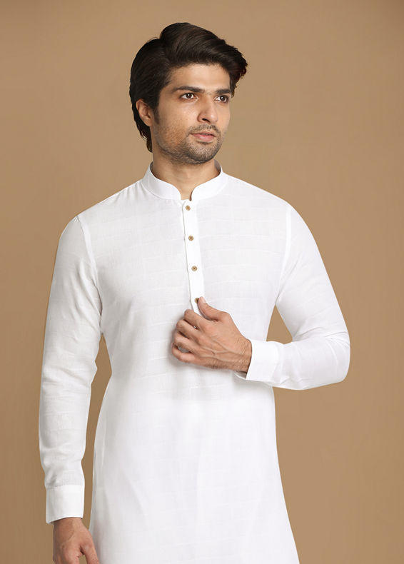 Manyavar Men Summer Essential White Kurta